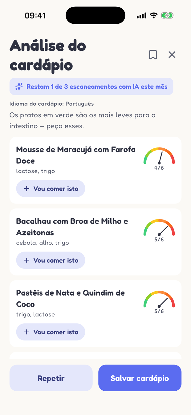 Menu check do Rumbelly: pratos classificados, os mais suaves primeiro